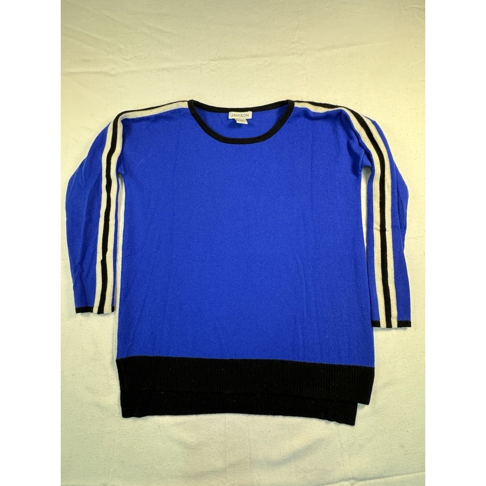 Jamison Wool Cashmere Sweater Sz XS Womens‎ Striped Blue & Black